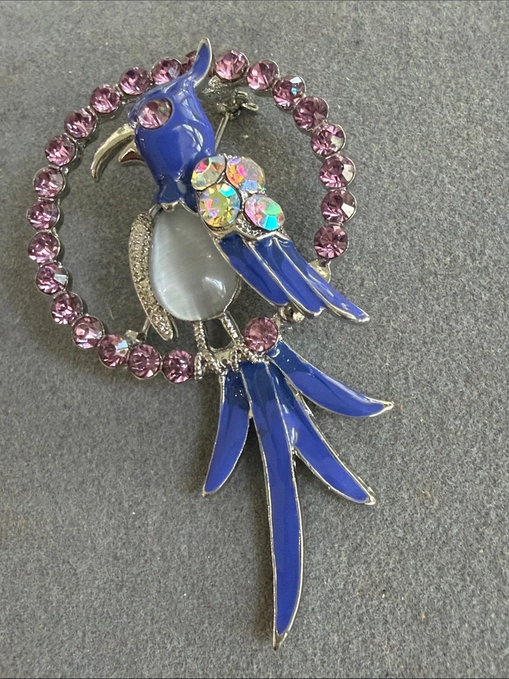 Vintage Blue Parrot Crystal Brooch Pin